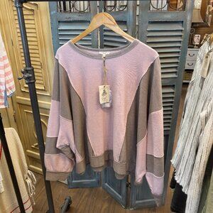 Easel Rose Brown Color Stripe Mix Top